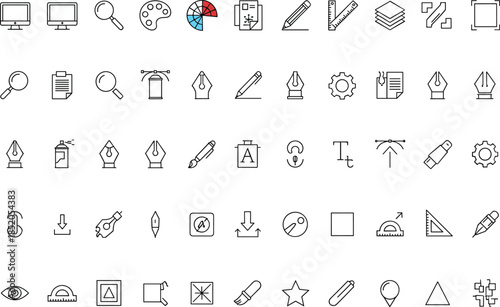 Collection of creative design and editing tools icons