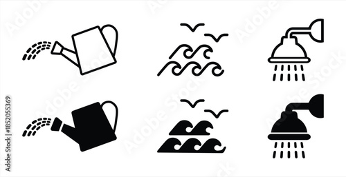 Water icon set. Splash, washing hands, drinking water and more. Vector illustration