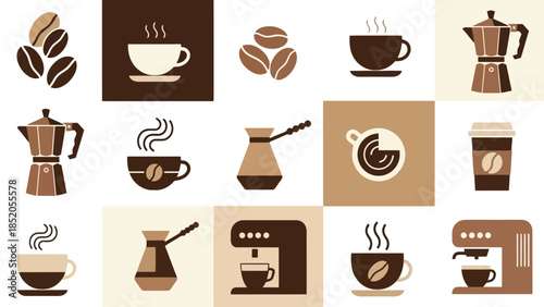 Coffee Icons and Design Elements: Beverages and Brewing Concepts