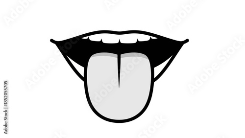 Cartoon mouth with tongue sticking out, simple vector illustration on a white background
