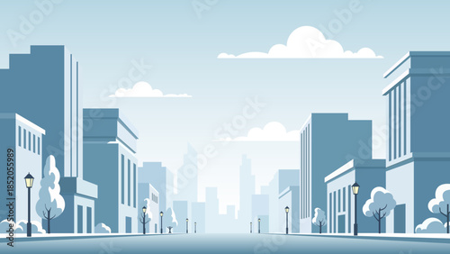 Modern Minimal Cityscape Illustration with Empty Urban Street