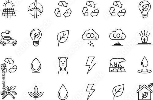 Eco friendly icons for sustainable living and green technology solutions