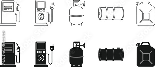 Fuel and energy storage icons for industrial and commercial use