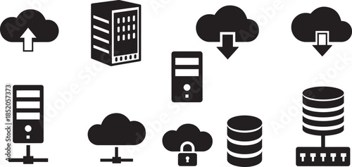 Server and cloud computing icons for technology and data storage