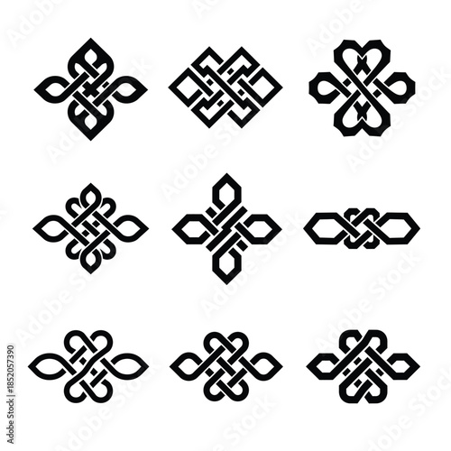 Chinese Knot Ornament Vector Icons – Endless Lucky Knot and Feng Shui Symbols