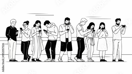 Diverse group of people engrossed in their smartphones.