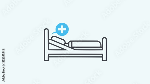 Hospital Bed Icon with Medical Symbol and Patient Illustration.