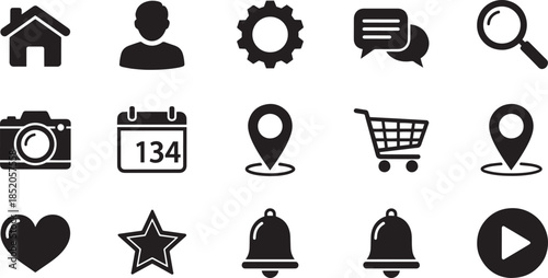 Basic universal web icons set black solid symbol for website and mobile