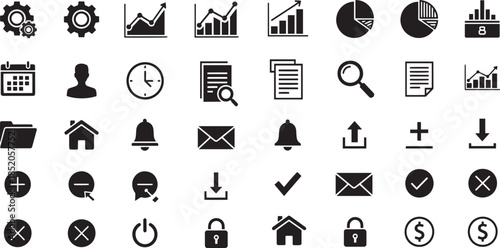 Set of flat design icons for business and finance on checkered background