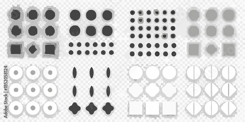 Variations in circular and square patterns with differing shades and densities