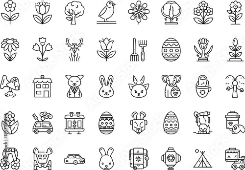 Minimalist line icons for Easter and spring themes