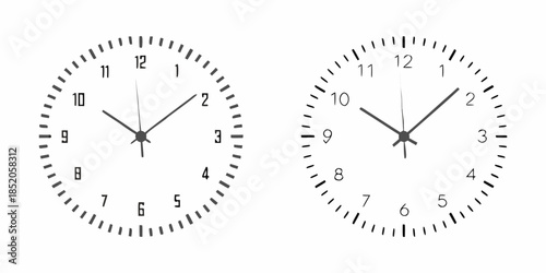 Two analog clocks displaying differing times on a white background