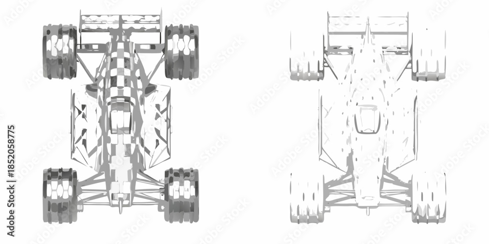 Fototapeta premium Detailed blueprint view of a formula one race car from above