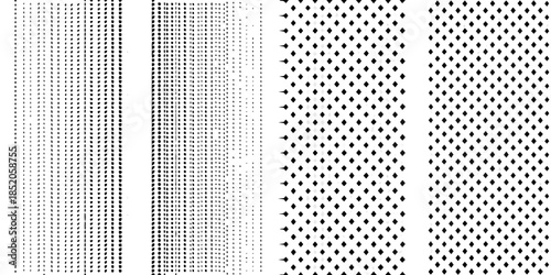 Four vertical arrangements of dots with varying densities and patterns