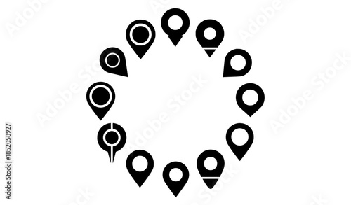 Modern Black Location Pin Marker Symbol Set Vector for Branding and Infographic Design