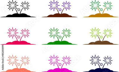 Vibrant fireworks exploding in colorful night sky with mounds