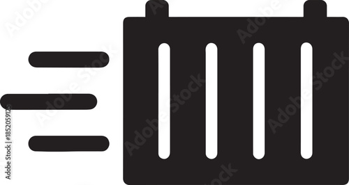 Cargo container with forward motion lines silhouette icon representing freight dispatch logistics