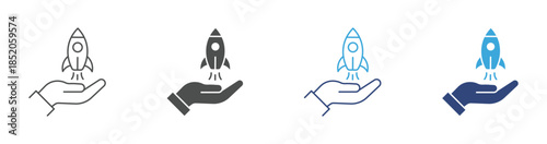 Startup Support Icon Set, Business Launch Icon, Innovation Assistance and Growth Support Concept, Vector Illustration