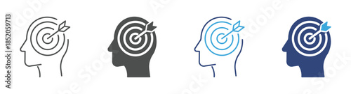 Business Focus Icon Set, Strategic Thinking Icon, Goal Setting, Decision Making and Vision Planning Concept, Vector Illustration