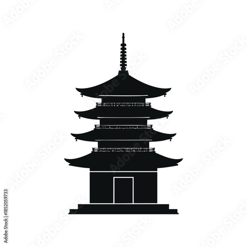 Black silhouette of a pagoda tower.