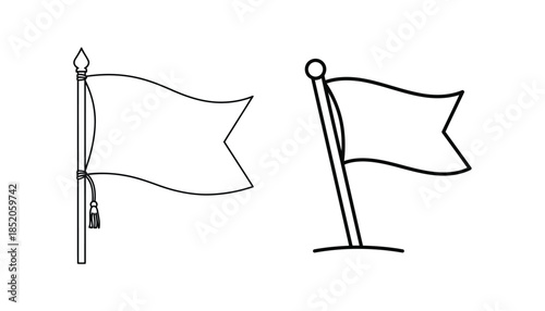 Flags on poles with different mounting styles