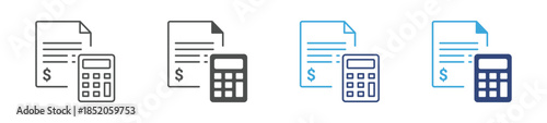Accounting Document Icon Set, Financial Calculation Icon, Invoice, Tax and Accounting Concept, Vector Illustration