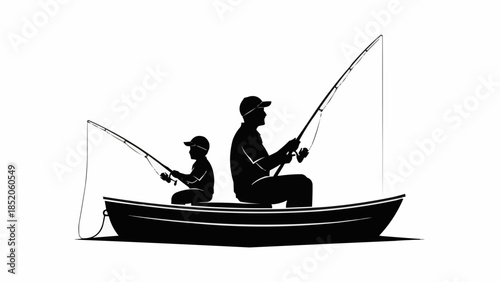 Father and Son Fishing Together in a Boat Silhouette.