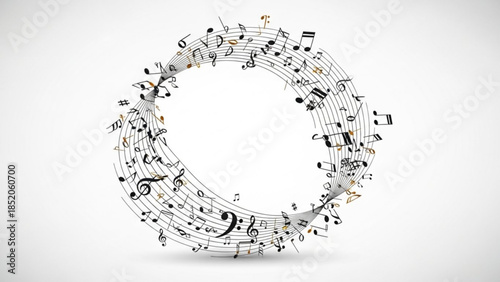Abstract musical notes forming a circular wave a dynamic composition of classical music symbols for creative projects and sound design