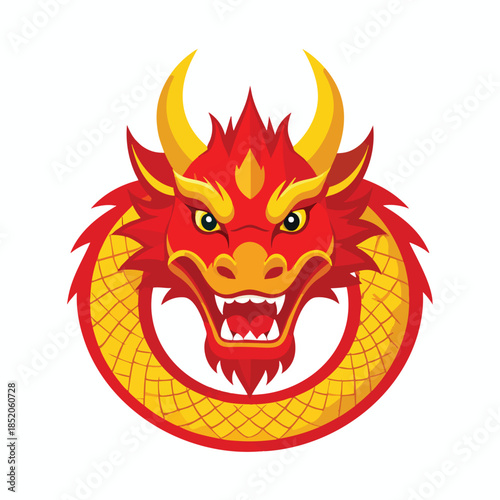 Dragon head with sharp horns and teeth.
