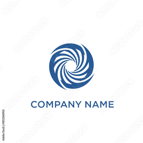 Abstract Blue Vortex Logo Design with Circular Swirling Shapes and Company Name.