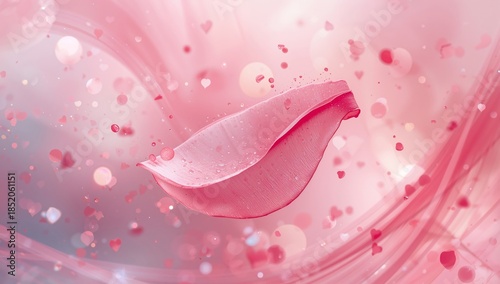 Floating Pink Petal With Hearts and Sparkles in the Air During a Celebration