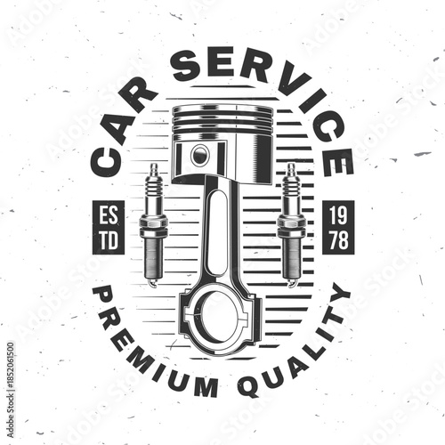 Auto service logo, emblems, badges and icons. Vector. For expert service car repair center, restoration and car club with automobile tools piston and sparks plug silhouette