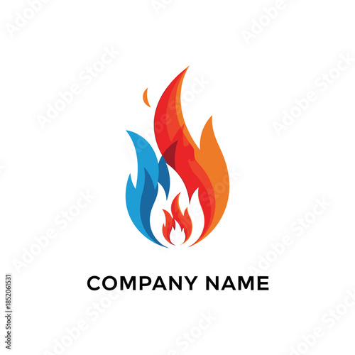 Abstract Fire Flames Logo Design with Blue and Red Colors for Company.