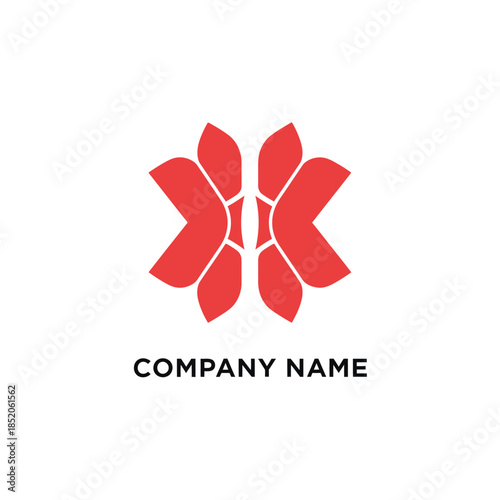 Abstract Floral Design with Symmetrical Red Petals for Company Branding.