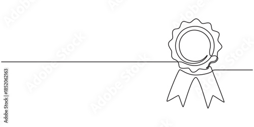 Award badge continuous one line drawing. Isolated on white background vector illustration. Pro vector, Continuous one line shape award isolated vector illustration. Award Ribbon Continuous Line Icon