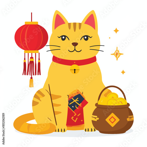 Yellow Cat Wearing Red Collar.