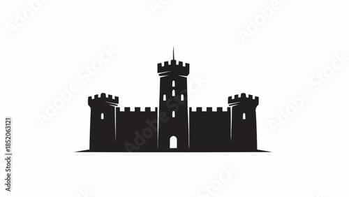 Silhouette of a Medieval Castle with Towers and Walls.