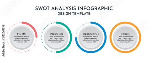 Modern SWOT Analysis Business Info graphics Showing Strenths Weaknesses Opportunities And Threats Flat Vector Design