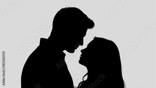 Silhouette of a couple looking at each other intimately.