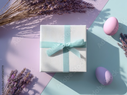 Pastel Easter gift box with copy space