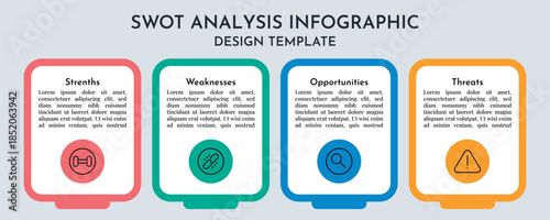 Modern SWOT Analysis Business Info graphics Showing Strenths Weaknesses Opportunities And Threats Flat Vector Design