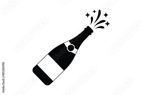 Celebratory bottle of bubbly erupting with sparkling effervescence and joy