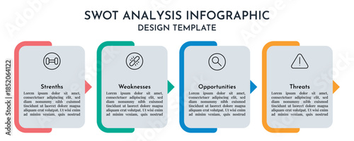 Modern SWOT Analysis Business Info graphics Showing Strenths Weaknesses Opportunities And Threats Flat Vector Design