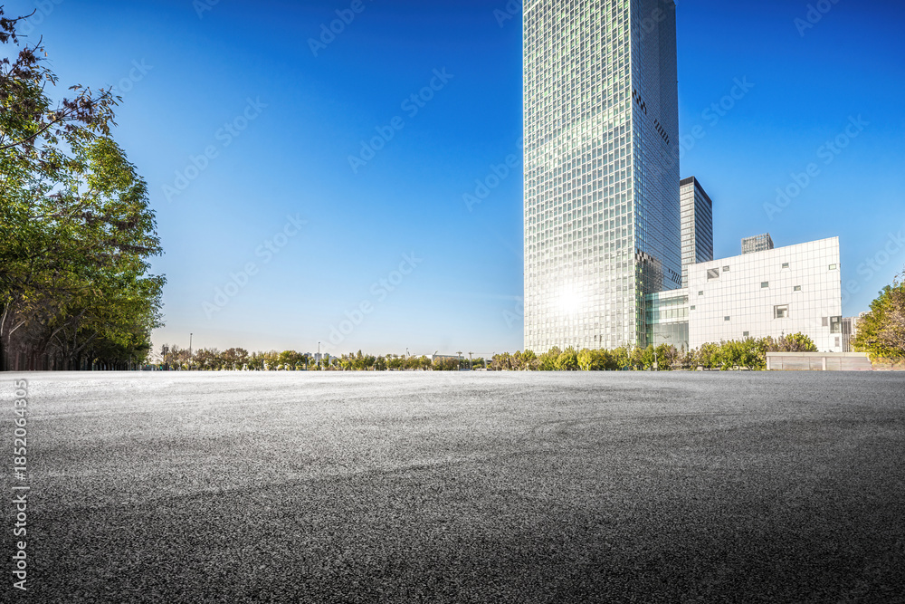 Fototapeta premium Modern Cityscape Featuring Sleek Architecture and Clear Blue Sky