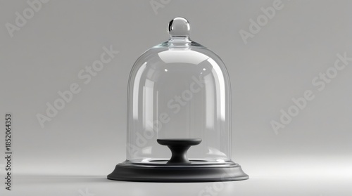  Realistic glass bell jar cloche with a rounded base and slender pedestal, isolated on a transparent background, elegant protective dome mockup for product display, showcasing a delicate and refined a