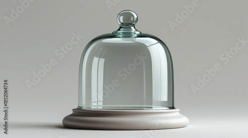  Realistic glass bell jar cloche with a rounded base and slender pedestal, isolated on a transparent background, elegant protective dome mockup for product display, showcasing a delicate and refined a
