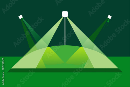 Stage spotlight shining on a performance with geometric shapes
