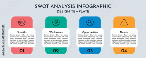Modern SWOT Analysis Business Info graphics Showing Strenths Weaknesses Opportunities And Threats Flat Vector Design