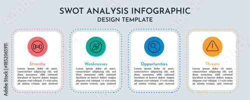 Modern SWOT Analysis Business Info graphics Showing Strenths Weaknesses Opportunities And Threats Flat Vector Design