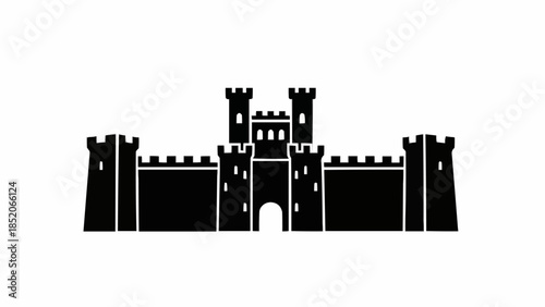 Black Silhouette of a Medieval Castle Fortress.